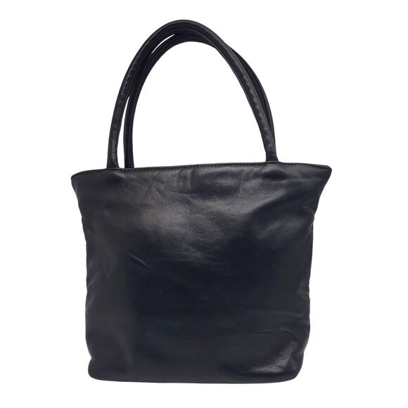 Retro Status Quo Black Leather Purse Vintage Small Minimalist Carry Handbag NYC - Picture 1 of 9